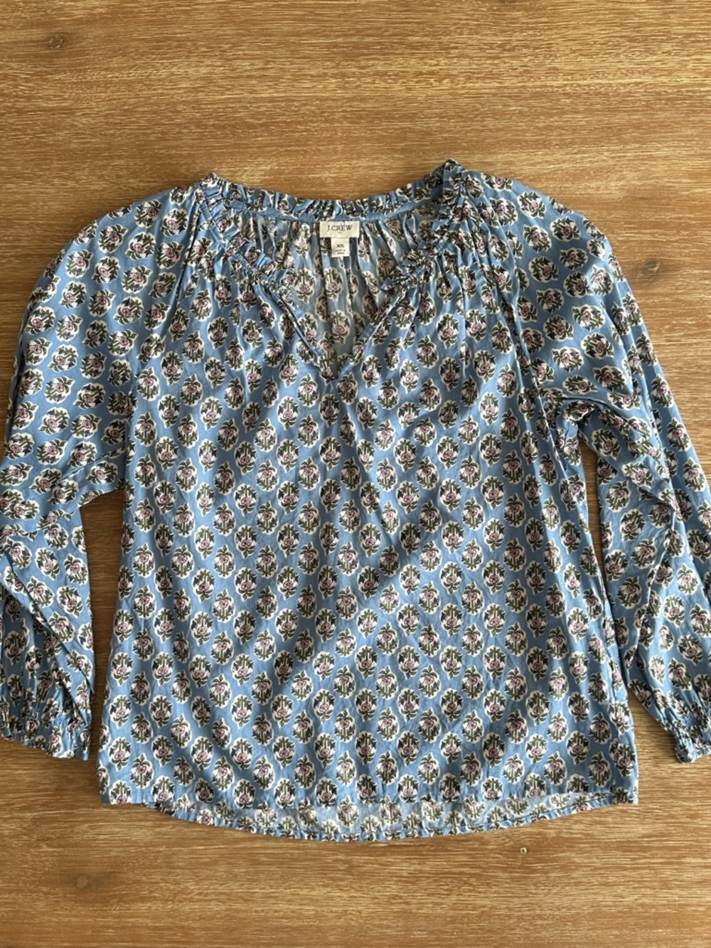 J.Crew Light Blue Floral Block Print Peasant Blouse